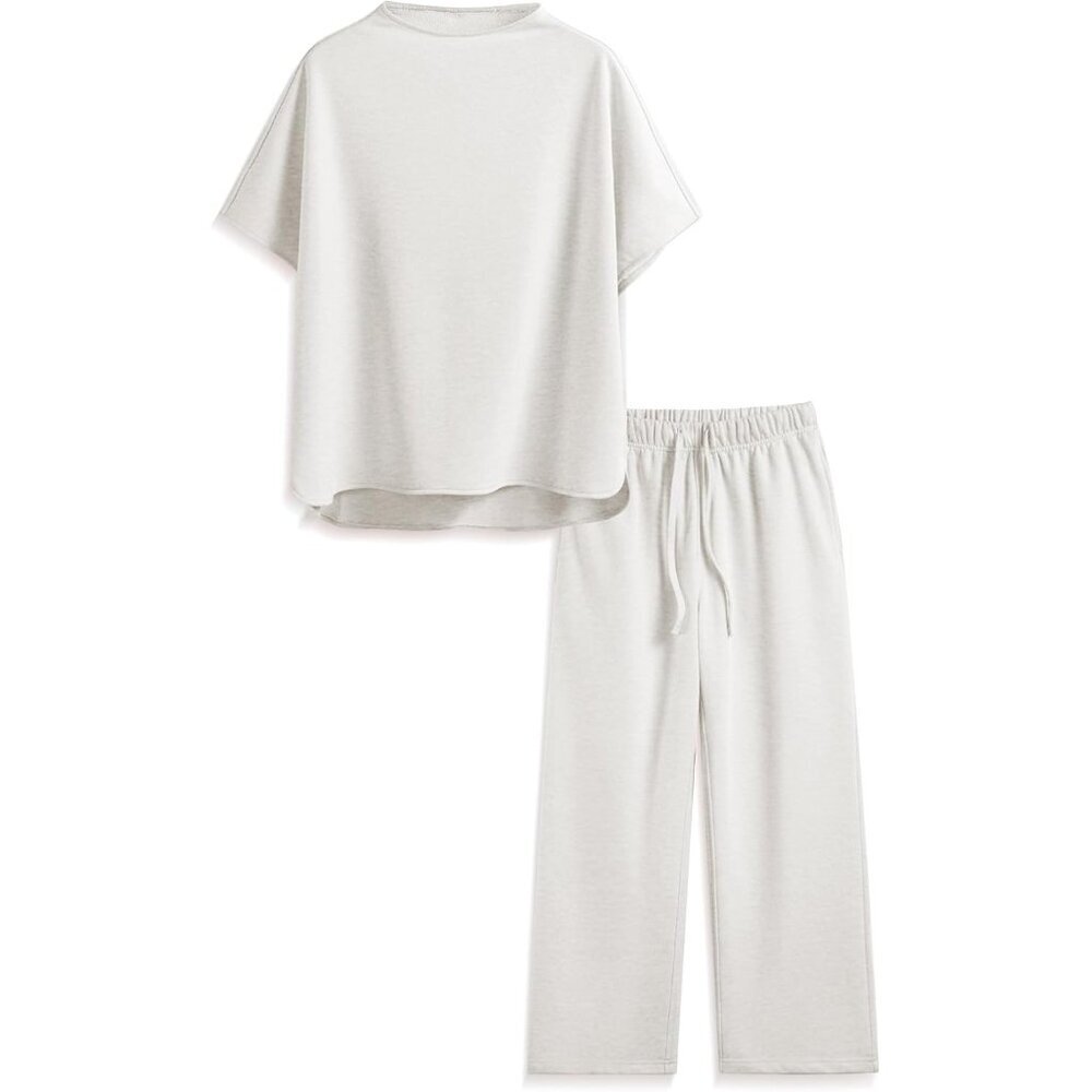 Women’s 2 Piece Cotton-Polyester Lounge Set Shorts & Wide Leg Pants